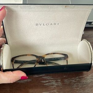 Bulgari 3018 5251 Havana clear brown tortoise eyeglasses with round black case